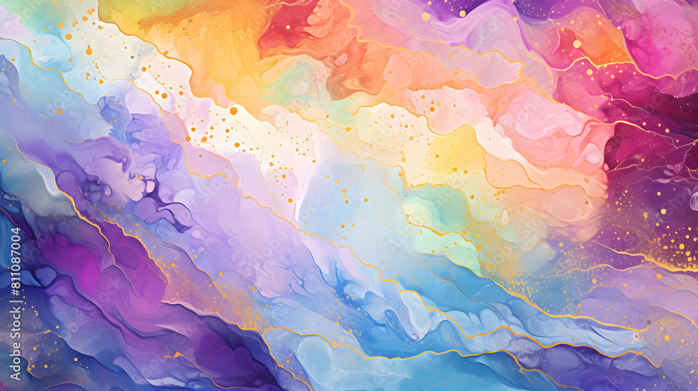 Colorful glitter rainbow fluid brush strokes painting