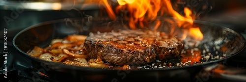 Flaming Pan Sizzles Up a Tempting Steak Dish
