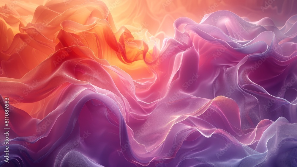 The image is a colorful abstract painting. It has a wavy pattern and a gradient of orange, yellow, pink and purple colors. The image is a colorful abstract painting. It has a wavy pattern and a gradient of orange, yellow, pink and purple colors.