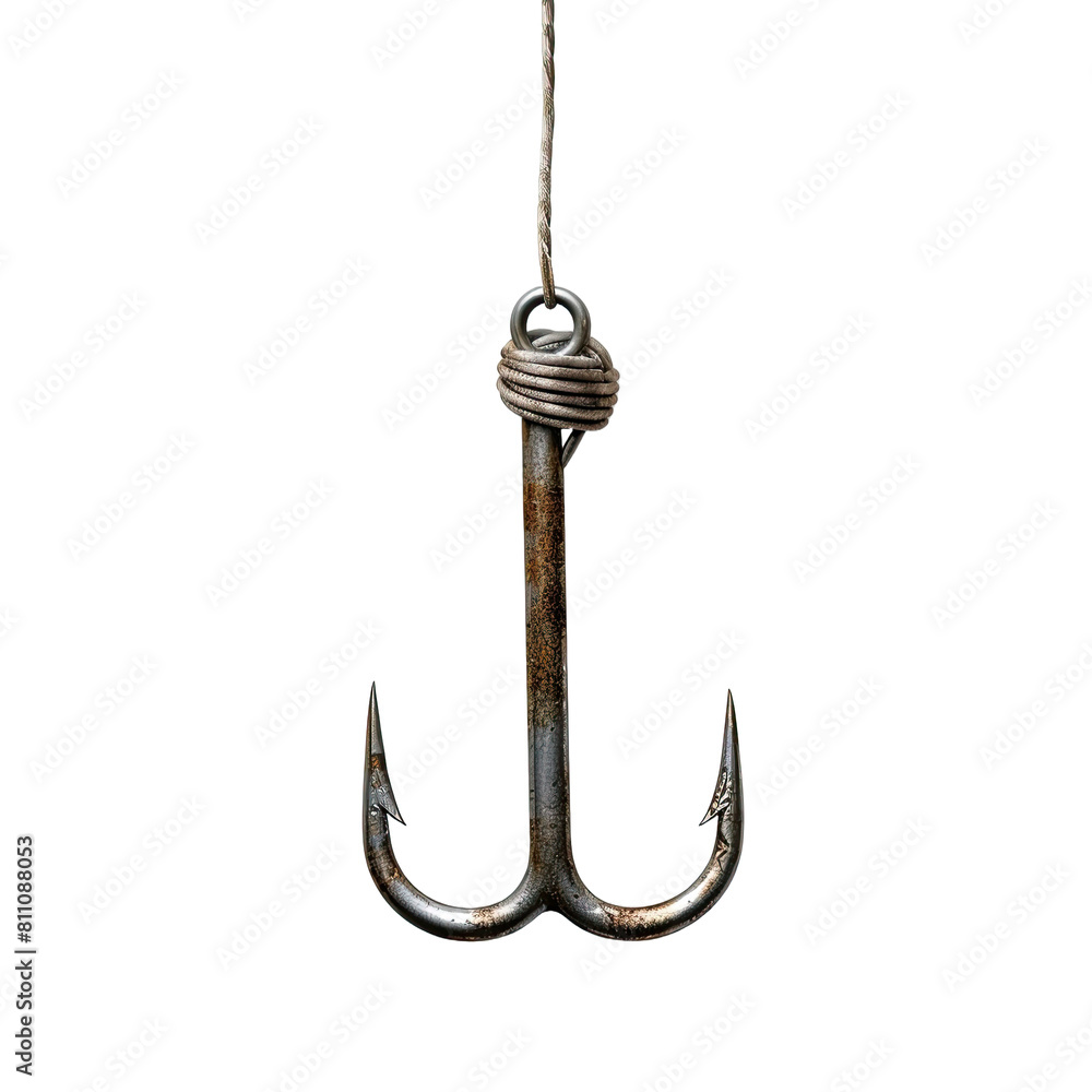 Fishing hook hanging on Transparent Background Fishing hook hanging on Transparent Background