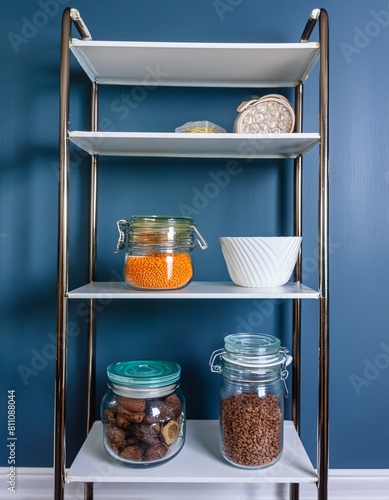 jars with jam, Shelf and space for storing food in the house, organizing pantry space, home interior design