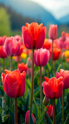 Drone View of Tulip Field in Full Spring Bloom
