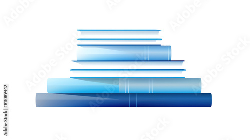 Minimalist illustration of a neatly stacked set of books in gradient shades of blue, simple and stylish, isolated on transparent background
