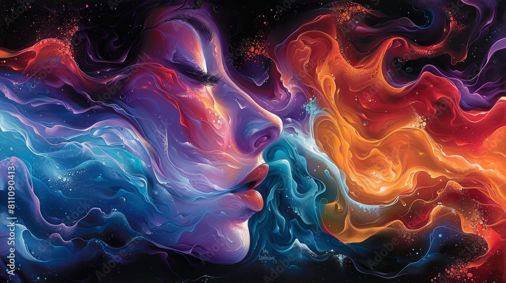 Naklejka premium The image is a painting of a woman's face,abstract background