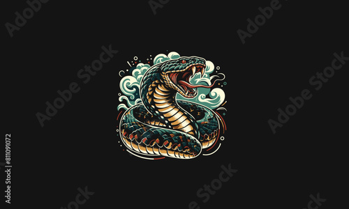 anaconda with fangs on clouds vector design