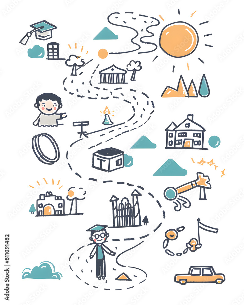 Simple childlike map line hand drawings in a doodle style isolated on white Simple childlike map line hand drawings in a doodle style isolated on white