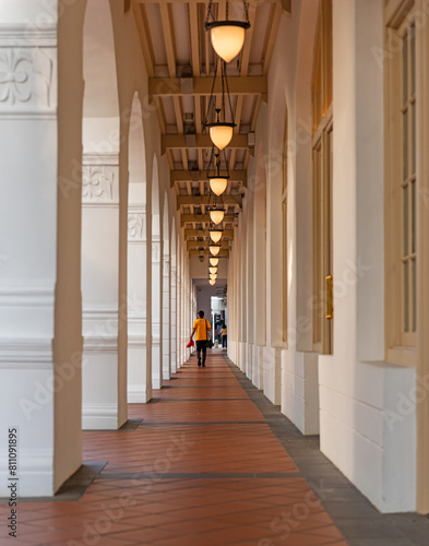 Beautiful corridor with columns in Singapore.