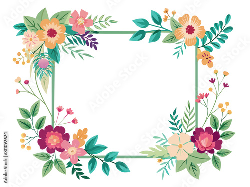 Wedding invitation colorful floral wreath frame spring flowers template  