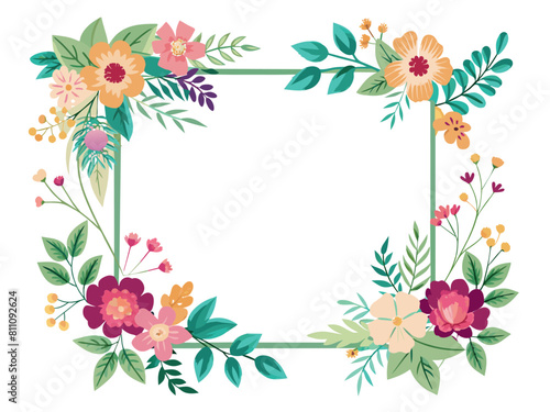 Wedding invitation colorful floral wreath frame spring flowers template 
