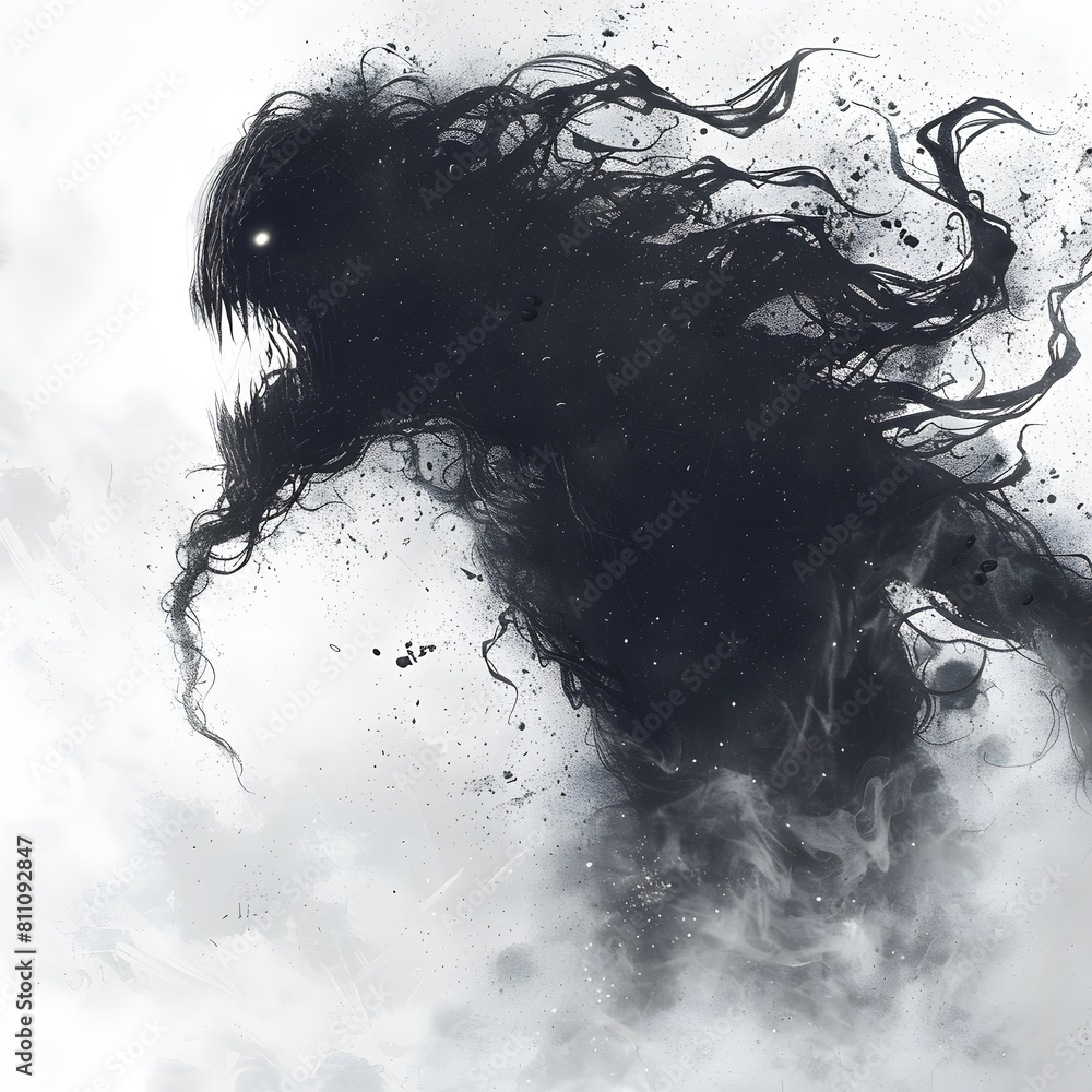 Dark creepy black fog monster isolated on white background Dark creepy black fog monster isolated on white background