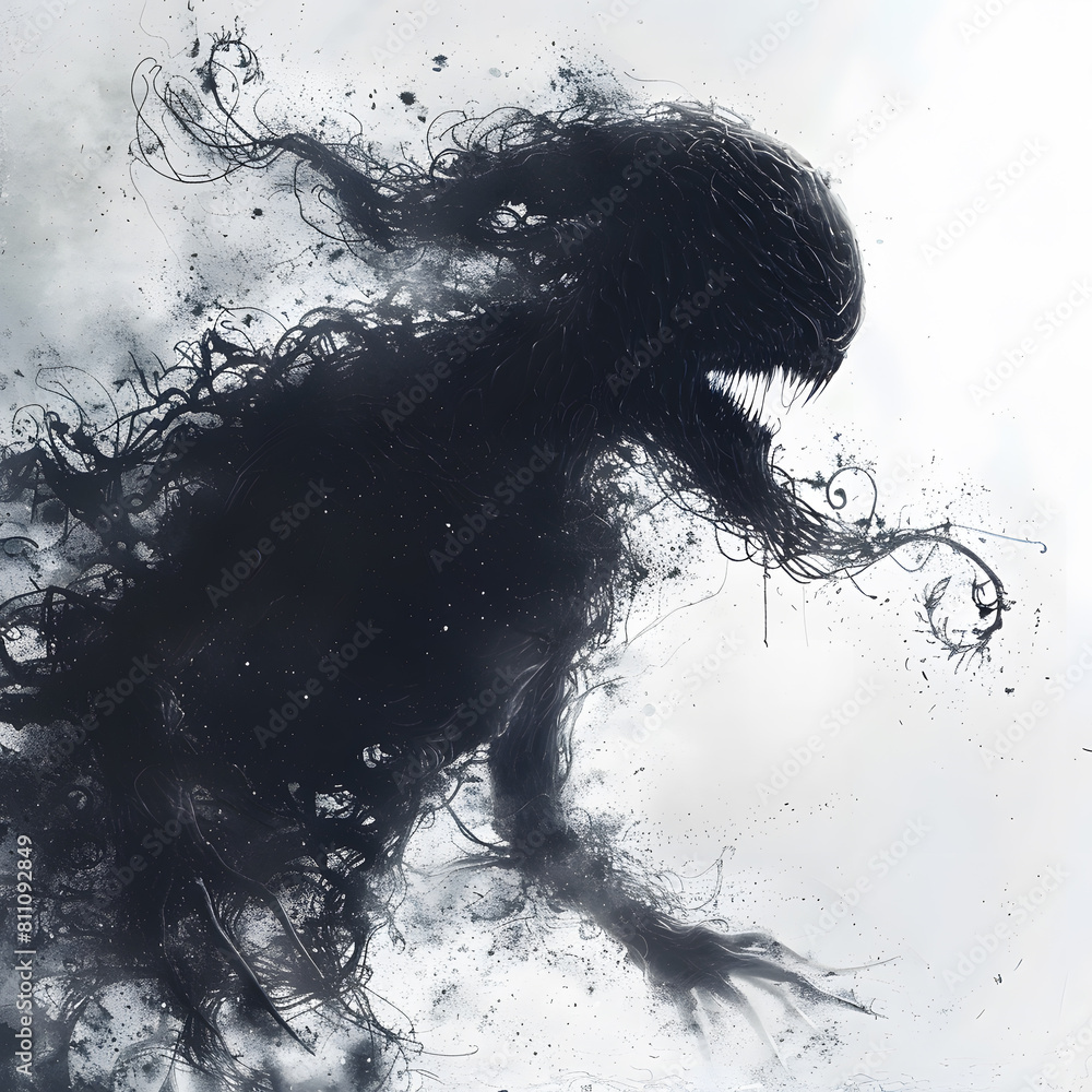 Dark creepy black fog monster isolated on white background Dark creepy black fog monster isolated on white background