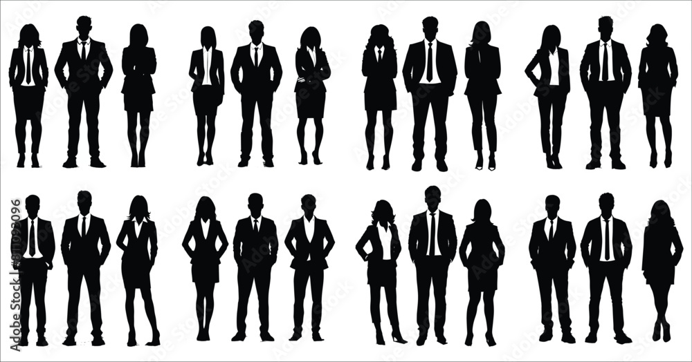 Silhouettes of business people standing, Man and women to stand ...