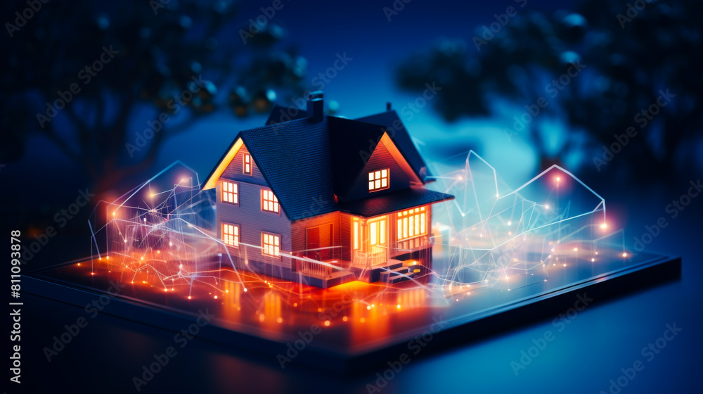 Simple Mini House Against a Digital Network Backdrop
Simple Mini House Against a Digital Network Backdrop