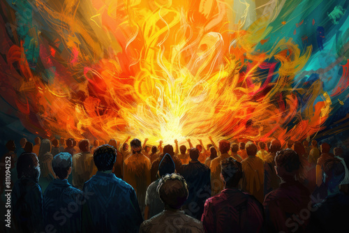 Flames Descending in Vibrant Illustration, Pentecost a Christian holiday, the descent of the Holy Spirit. photo