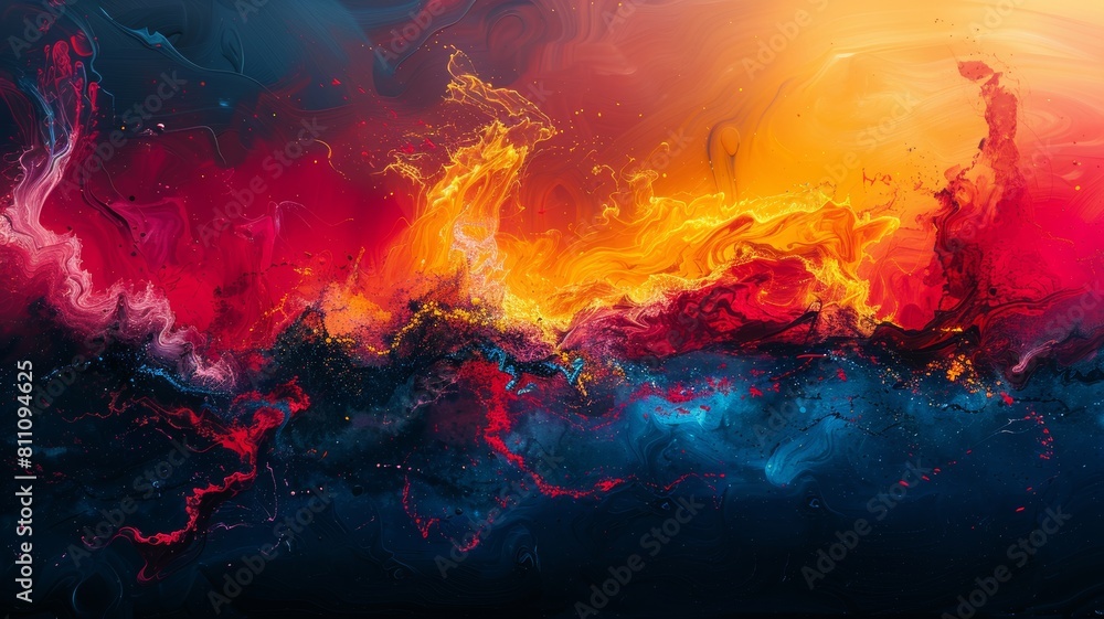 The image is an abstract painting,fire and flames