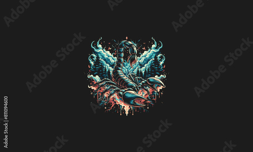 scorpion on forest clouds vector artwork design