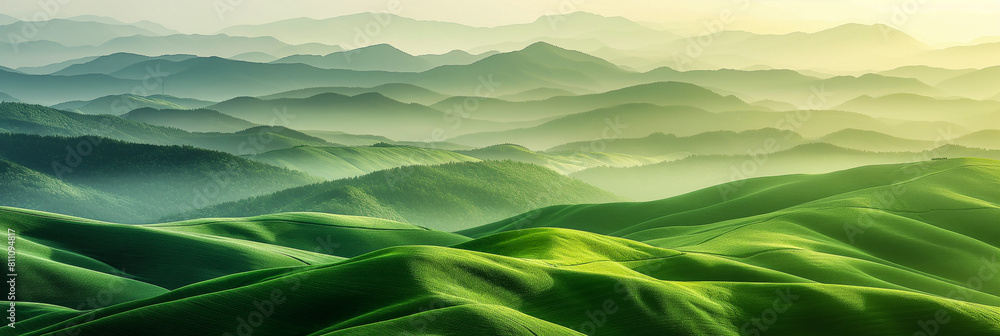 green mountain layers at foggy morning. Summer time scenery. green mountain layers at foggy morning. Summer time scenery.