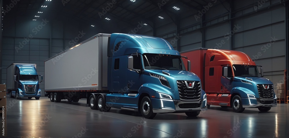 Conceptual representation of a truck that stands in front of a warehouse and distribution center and delivers and picks up goods Conceptual representation of a truck that stands in front of a warehouse and distribution center and delivers and picks up goods