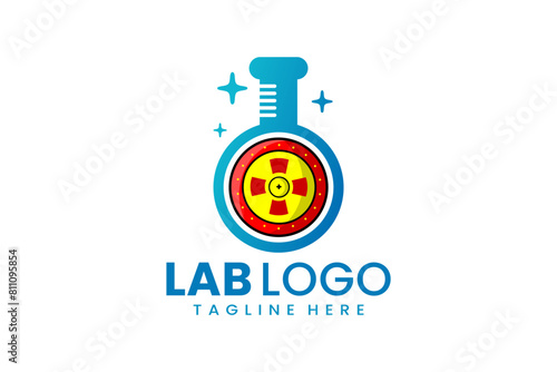 Flat modern simple shield laboratory logo template icon symbol vector design illustration