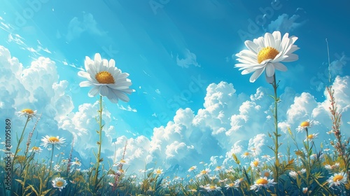 Chamomile field in the sunlight. Summer concept.