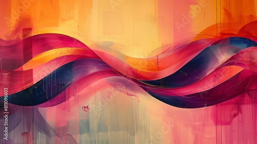 The image is an abstract painting with a colorful background photo