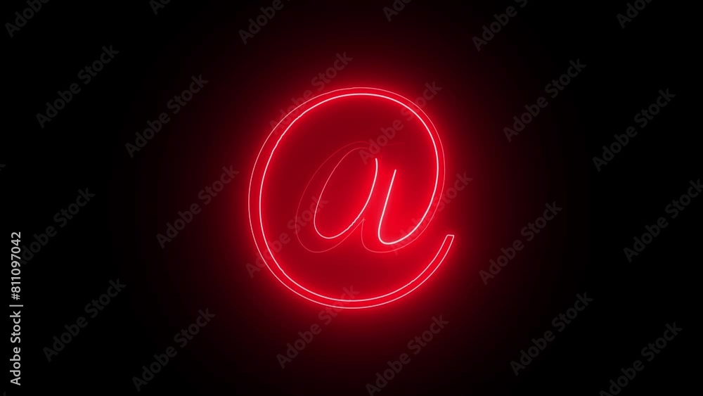 At-sign internet technology symbol with waves in black background.E-mail at neon symbol . At-sign internet technology symbol with waves in black background.E-mail at neon symbol .