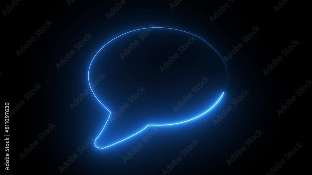 Neon colorful speech bubble on black background. Glowing blank chat bubble. Neon colorful speech bubble on black background. Glowing blank chat bubble.