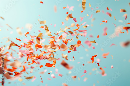 Cheerful confetti explosion on a pale blue background, simulating a festive day celebration captured in ultra HD. © ILOVEART