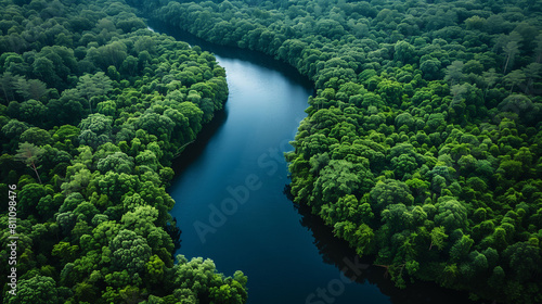 serene river winding through a dense green forest showcasing natural beauty and tranquility 