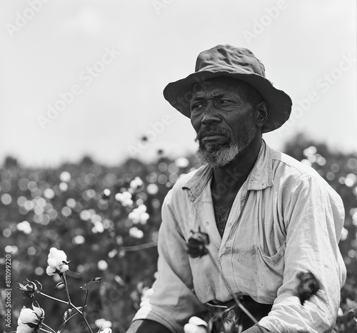 Portrait of a Black sharecropper in a cotton field photo