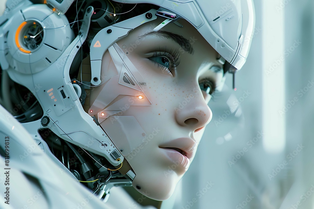 Stunning image featuring a humanoid female robot crafted entirely in white Stunning image featuring a humanoid female robot crafted entirely in white