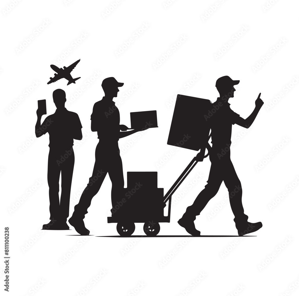 Obraz premium Delivery man silhouette illustration set vector