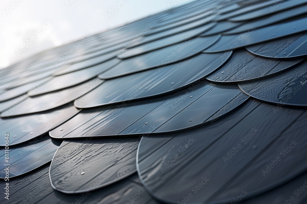 Picture of Detailed image of modern roof tiles with integrated solar cells ...