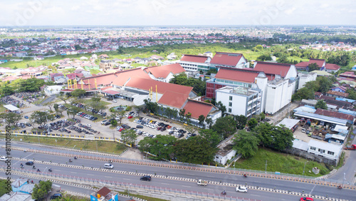 Aerial view of the Dr.H.Moch Ansari Saleh hospital building located in Banjarmasin city photo