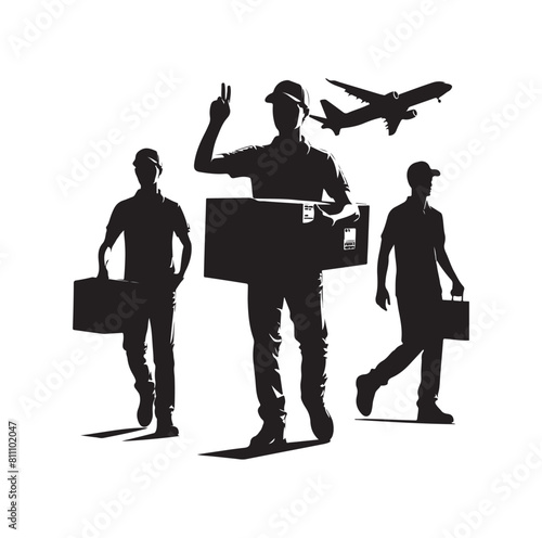Delivery man silhouette  illustration set vector