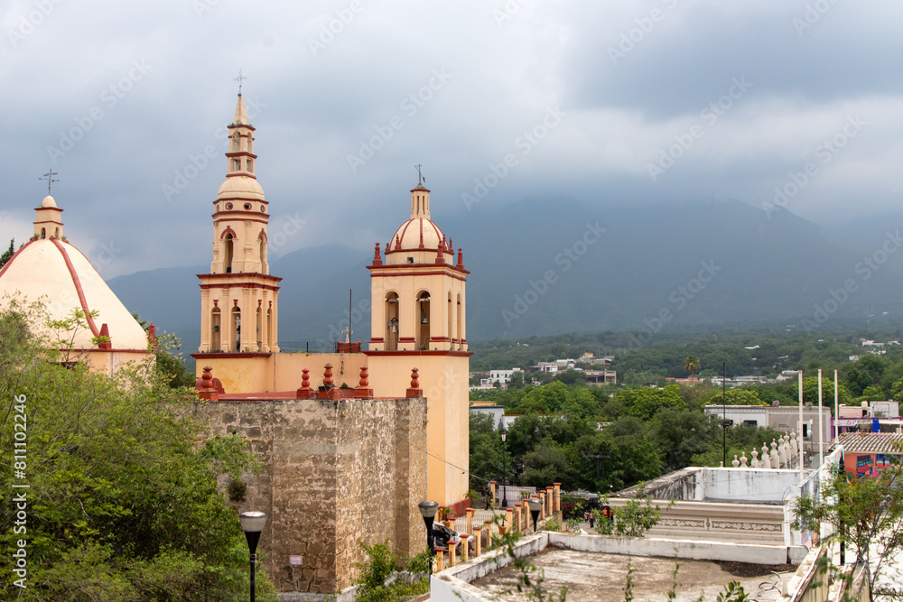 Baroque style church in Mexico, church towers, 