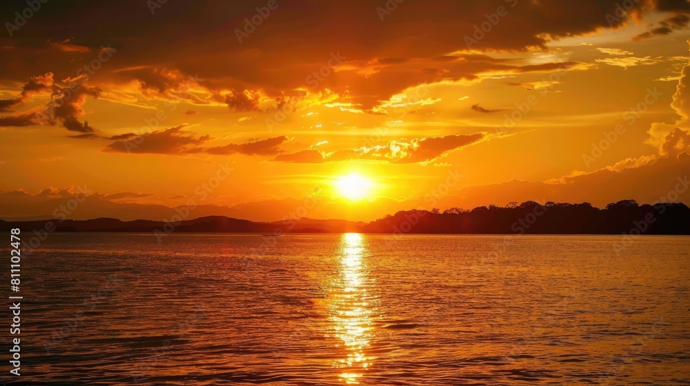 Obraz premium The vibrantly hued sunset painted the sky in mesmerizing shades of orange and yellow embodying the essence of World Environment Day
