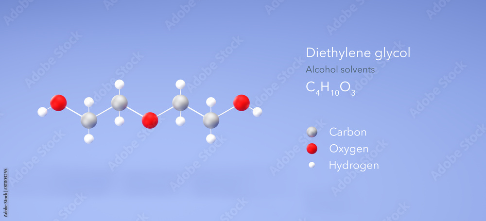 diethylene glycol molecule, molecular structures, alcohol solvents, 3d ...