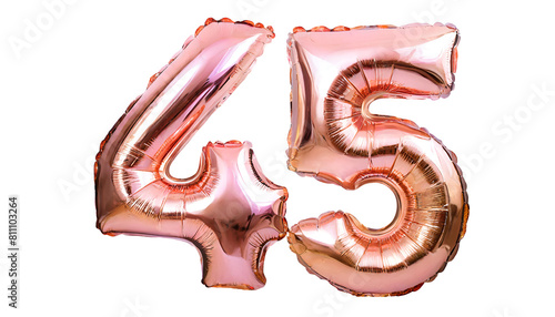 Balloon number forty five made of rose gold color