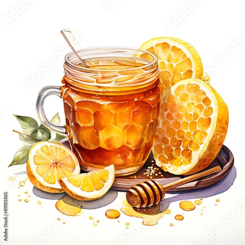 Honey jar, artistic illustration isolated on white background