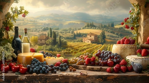 The image shows a beautiful landscape of Tuscany, Italy