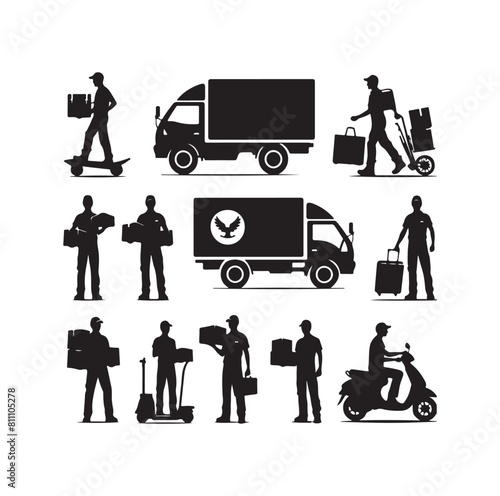 Delivery man silhouette  illustration set vector