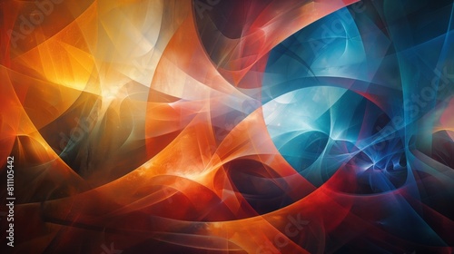 Vibrant Abstract Art: Fiery Orange and Cool Blue Tones in Swirling Geometric Patterns 8K Wallpaper High-resolution