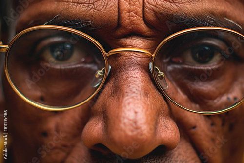 A focused shot of someone with glasses, promoting eye health awareness. photo