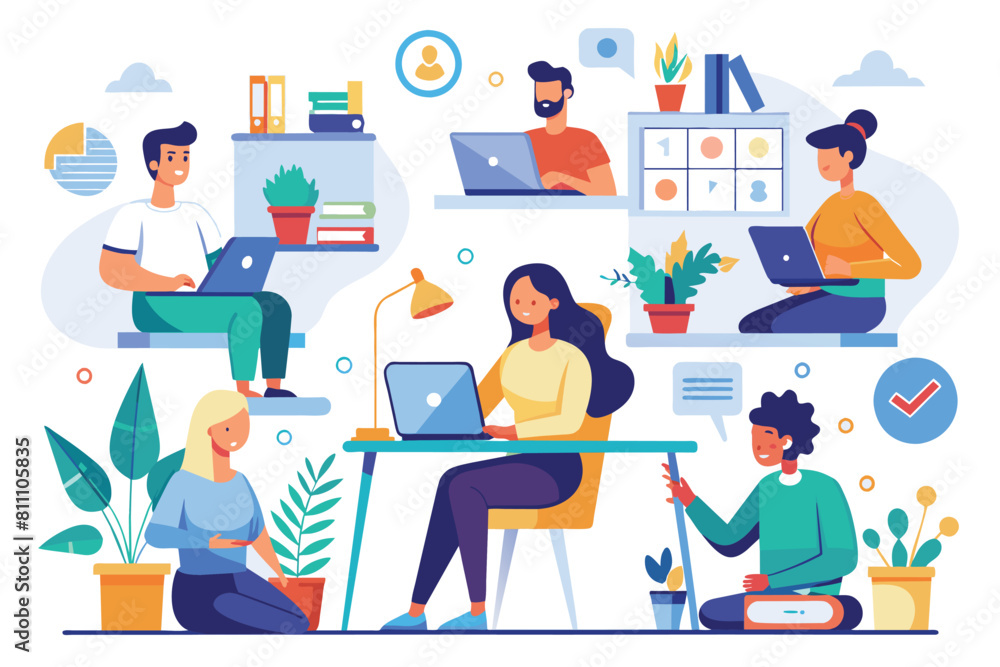 People engaged in a busy work session with laptops open on a table. AI generated People engaged in a busy work session with laptops open on a table. AI generated