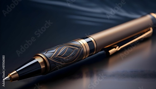 fountain pen on black abstract modern background.