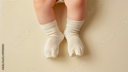 A baby wearing white socks and pants. photo