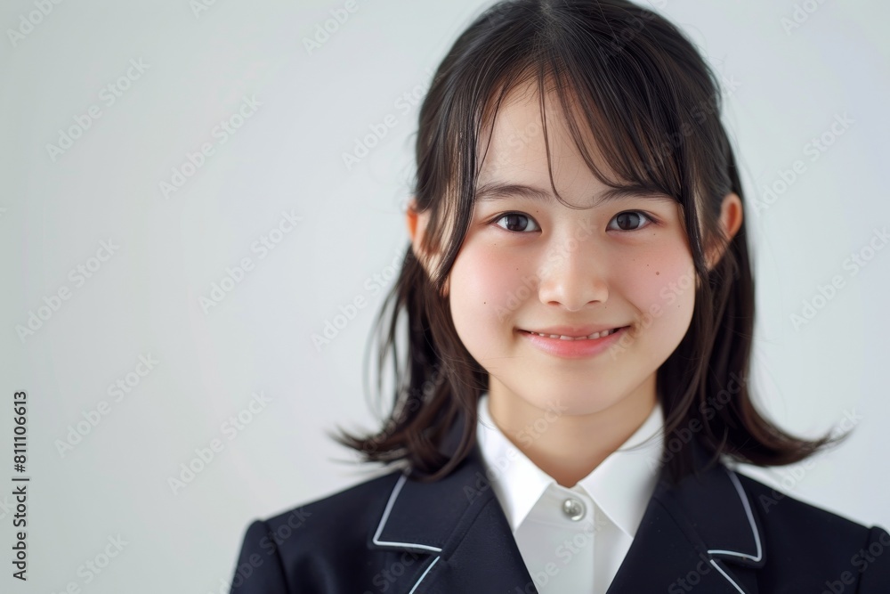 制服を着た笑顔の日本人の中学生の女の子(入学・卒業・受験・勉強・塾・学習塾) 制服を着た笑顔の日本人の中学生の女の子(入学・卒業・受験・勉強・塾・学習塾)
