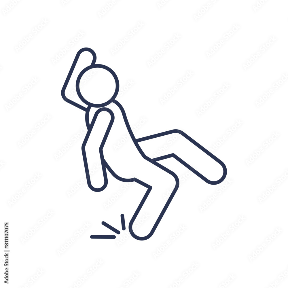 man falls, linear icon stickman fell, slippery floor, warning sign man falls, linear icon stickman fell, slippery floor, warning sign