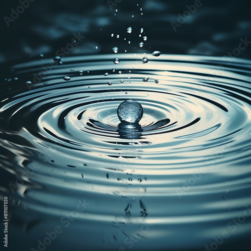 Falling drop of water. Splash effect after collision a falling drop with water Surface